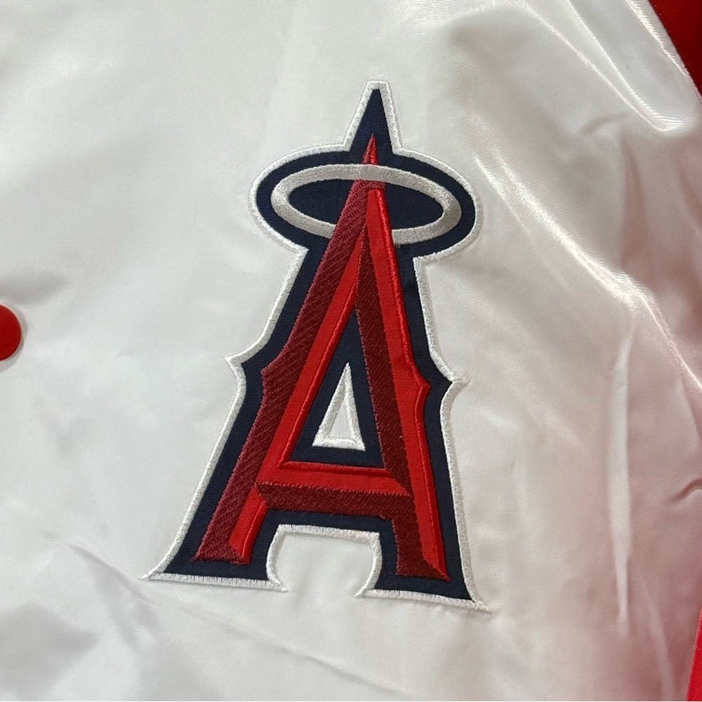 Starter Los Angeles Angels Varsity Full Snap Satin Jacket XXL Baseball Red White - Picture 6 of 15